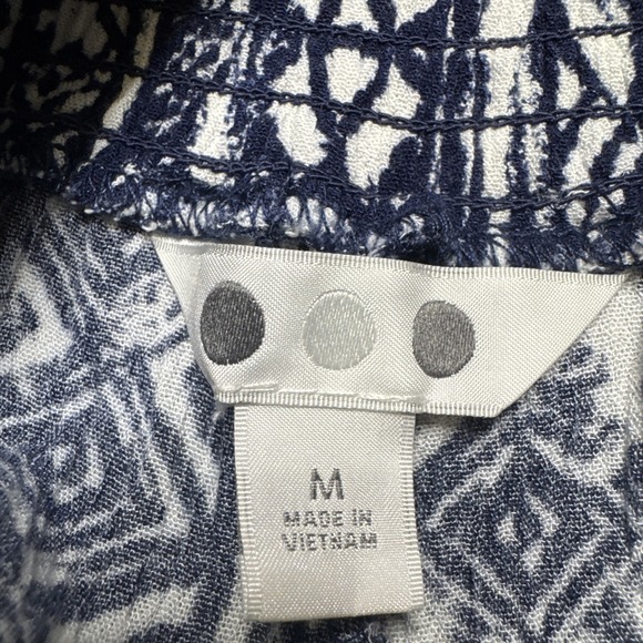 Three Dots Womens Navy White Geometric Tribal Print Wide Leg Rayon Pants Size M - Picture 7 of 9